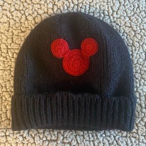 The Disney Store Beanie Black Wool Acrylic Stocking Cap Red Mickey Mouse Ears